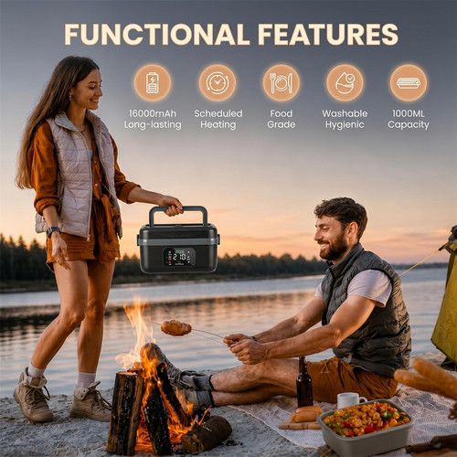 Portable 1L Cordless Electric Heated Lunch Box 16000mAh 60W 304 Stainless Steel Black&Green V201-ELB6080BGR8AU