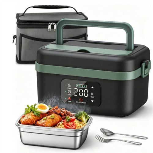 Portable 1L Cordless Electric Heated Lunch Box 16000mAh 60W 304 Stainless Steel Black&Green V201-ELB6080BGR8AU