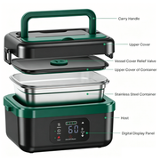 Portable 1L Cordless Electric Heated Lunch Box 16000mAh 60W 304 Stainless Steel Black&Green V201-ELB6080BGR8AU