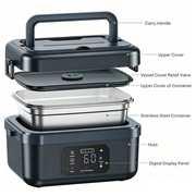 Portable 1L Cordless Electric Heated Lunch Box 16000mAh 60W 304 Stainless Steel Black& Gray
