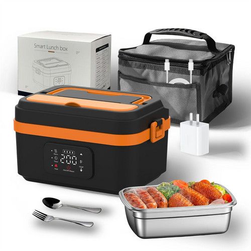 Portable 1L Cordless Electric Heated Lunch Box 16000mAh 60W 304 Stainless Steel Black& orange