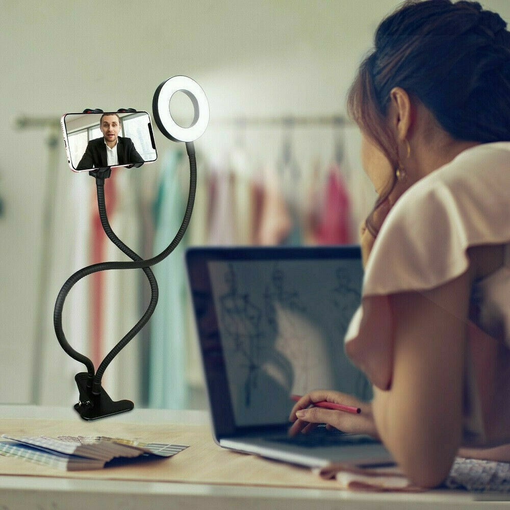 LED Selfie Ring Light with Cell Phone Holder Flexible Stand Live Stream Lamp AU V201-EZ1164506A1