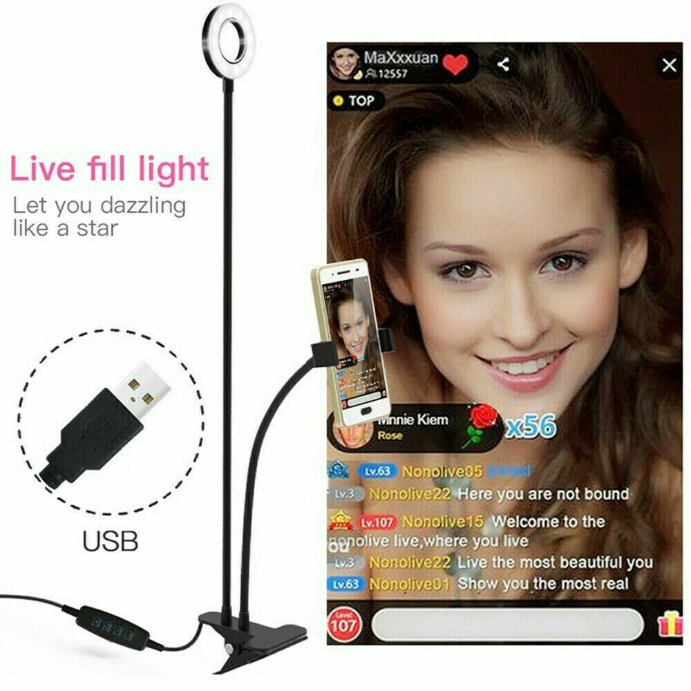 LED Selfie Ring Light with Cell Phone Holder Flexible Stand Live Stream Lamp AU V201-EZ1164506A1