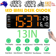 13" Orange Large Digital Big Jumbo LED Wall Desk Clock Display With Temperature Calendar V201-FAZ0013OR8AU