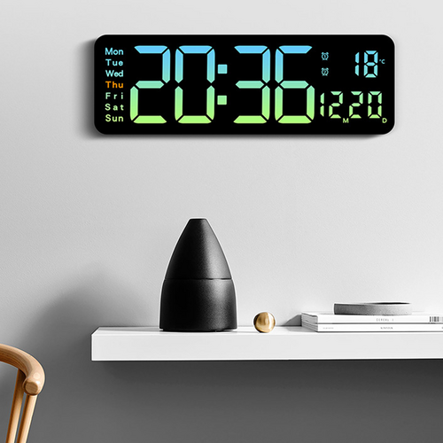 16" Green gradient color Large Digital Big Jumbo LED Wall Desk Clock Display With Temperature Calendar V201-FAZ0016GR8AU