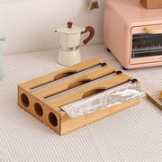3 Grids Bamboo Food Wrap Dispenser Cutter Foil Cling Film Storage Holder Box Kitchen V201-FCA0003WO8AU