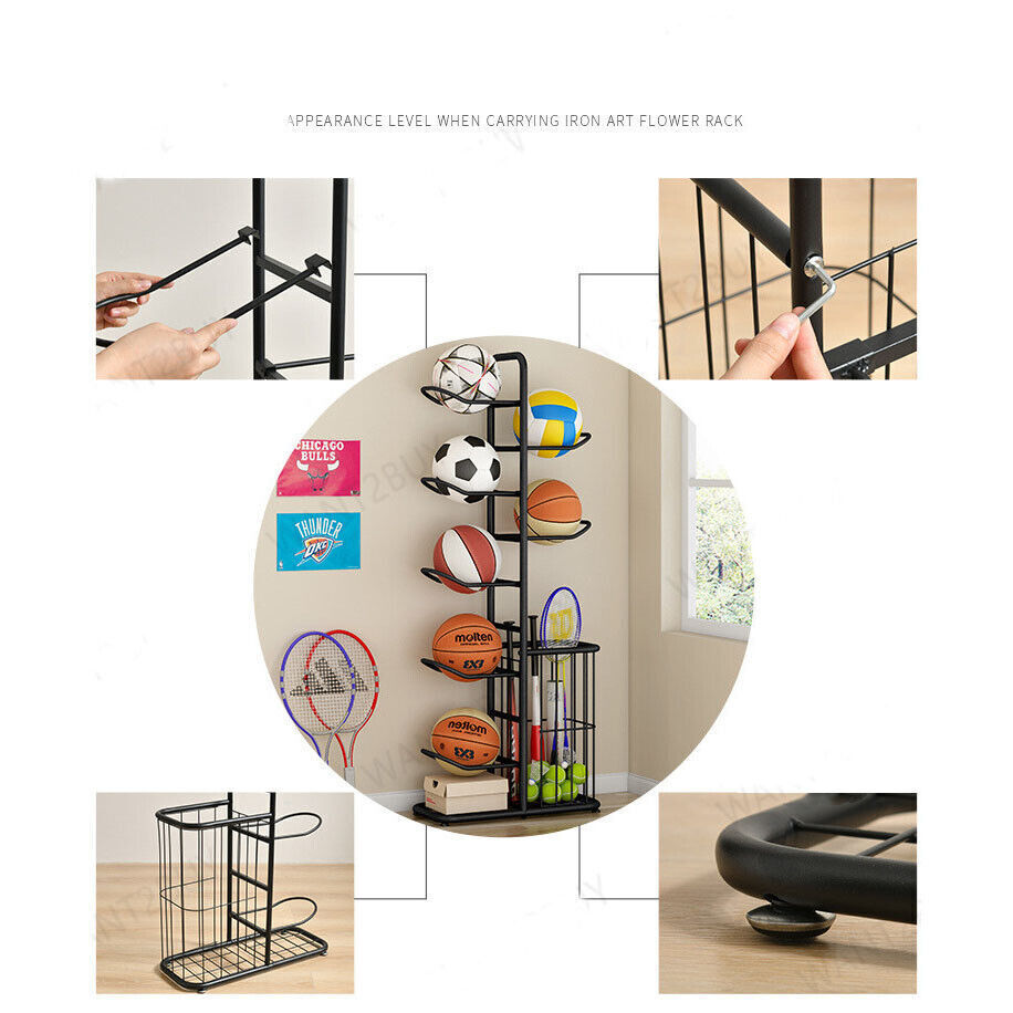 Basketball Soccer Storage Rack Sport Ball Organizer Ball Holder Display Stand With Basket V201-FCA7555BL8AU