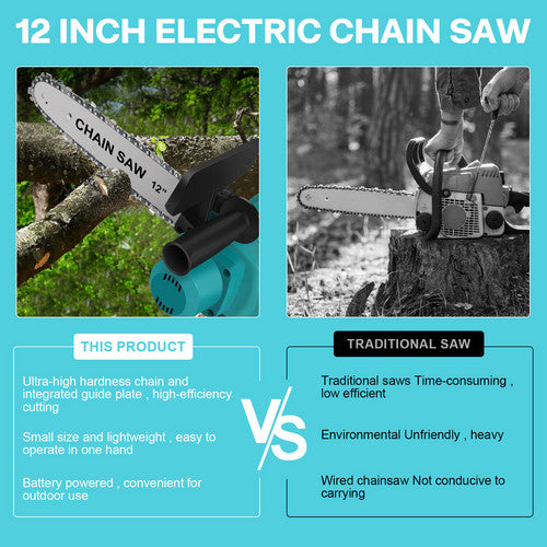 12"inch Cordless Electric Chainsaw + 2 Battery 2 Chain Brushless Wood Cutter Saw V201-FDZ0012BU8AU