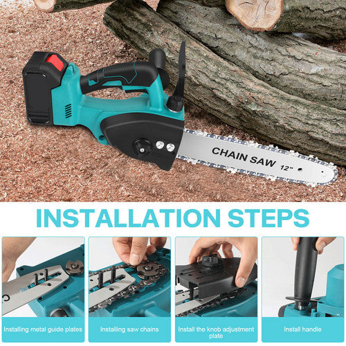 12"inch Cordless Electric Chainsaw + 2 Battery 2 Chain Brushless Wood Cutter Saw V201-FDZ0012BU8AU
