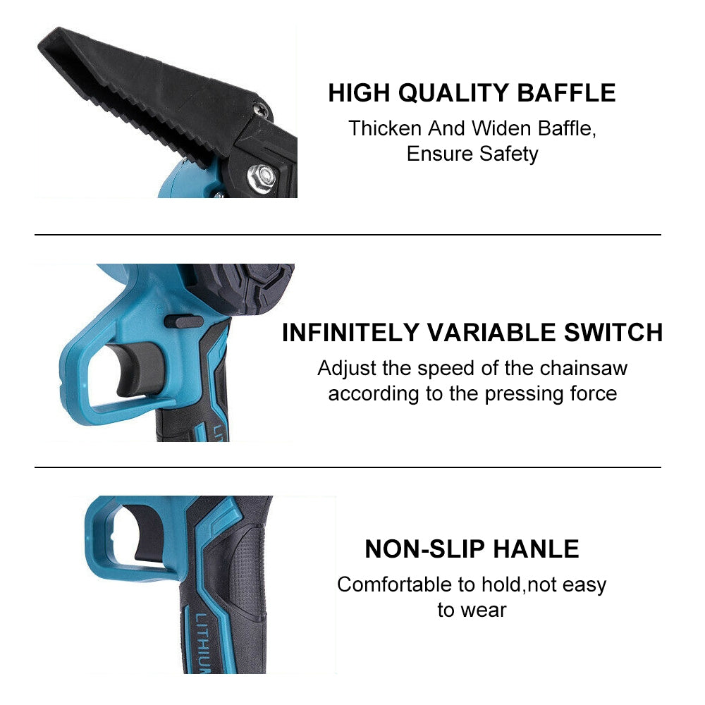 6" Mini Cordless Electric Chainsaw 2X Battery Powered Wood Cutter Rechargeable V201-FDZ0036BU8AU