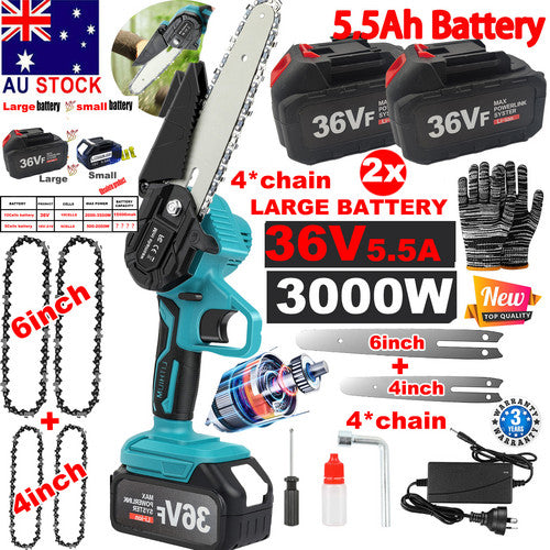 4"+6" Chainsaw Cordless Rechargeable Wood Cutter Saw Chain Saws Electric tools V201-FDZ0036BU8AU2