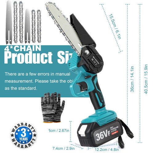 4"+6" Chainsaw Cordless Rechargeable Wood Cutter Saw Chain Saws Electric tools V201-FDZ0036BU8AU2
