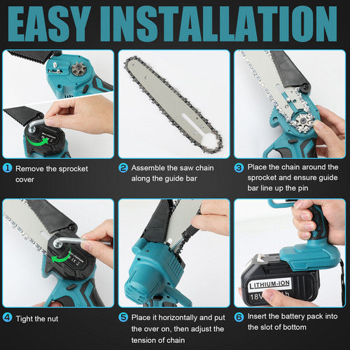 4"+6" Chainsaw Cordless Rechargeable Wood Cutter Saw Chain Saws Electric tools V201-FDZ0036BU8AU2