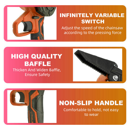 6" Mini Orange Cordless Electric Chainsaw 2X Battery-Powered Wood Cutter Rechargeable V201-FDZ0036OR8AU