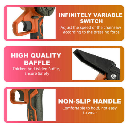 6" Mini Orange Cordless Electric Chainsaw 2X Battery-Powered Wood Cutter Rechargeable V201-FDZ0036OR8AU