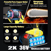36V 8" Mini Cordless Electric Chainsaw 2XBattery 36V Wood Cutter Rechargeable V201-FDZ0036YL8AU