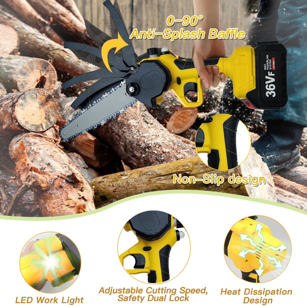 36V 8" Mini Cordless Electric Chainsaw 2XBattery 36V Wood Cutter Rechargeable V201-FDZ0036YL8AU