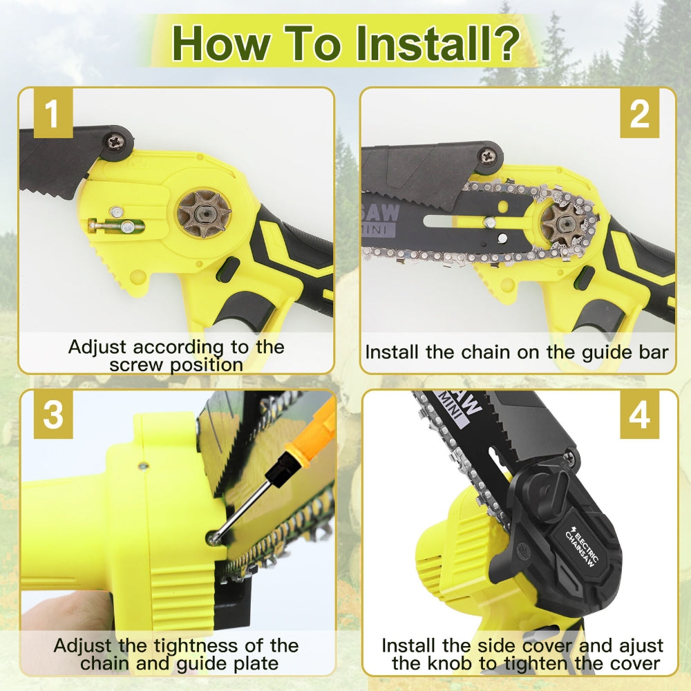 36V 8" Mini Cordless Electric Chainsaw 2XBattery 36V Wood Cutter Rechargeable V201-FDZ0036YL8AU