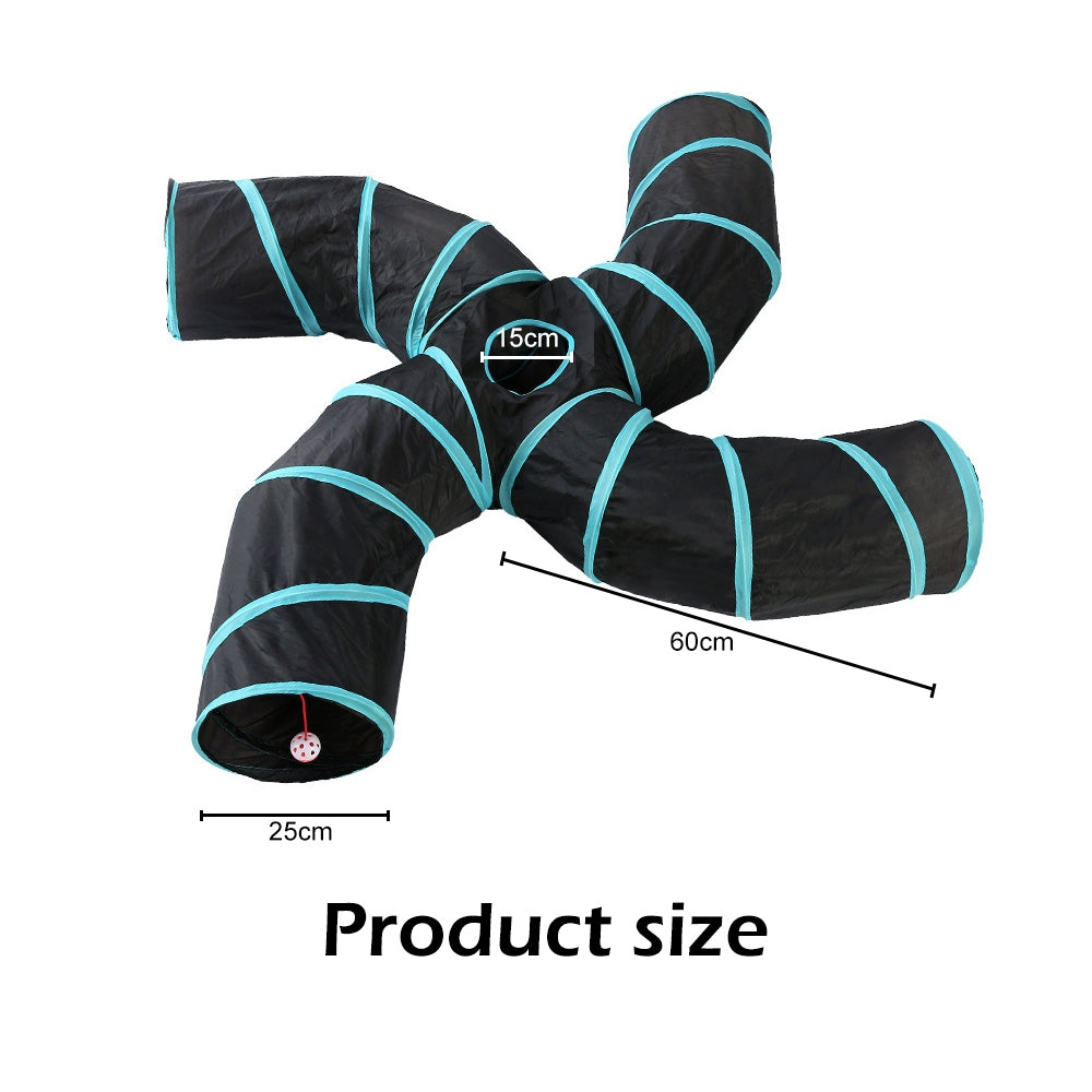 Pet Cat Kitten Puppy 4-Way Tunnel Play Toy Foldable Funny Exercise Tunnel Rabbit V201-FDZ0727BL8AU