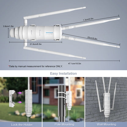 WAVLINK AC1200 Outdoor WiFi Dual Band Long Range Aerial HD4 Extender WiFi Router V201-FDZ1200WH8AU