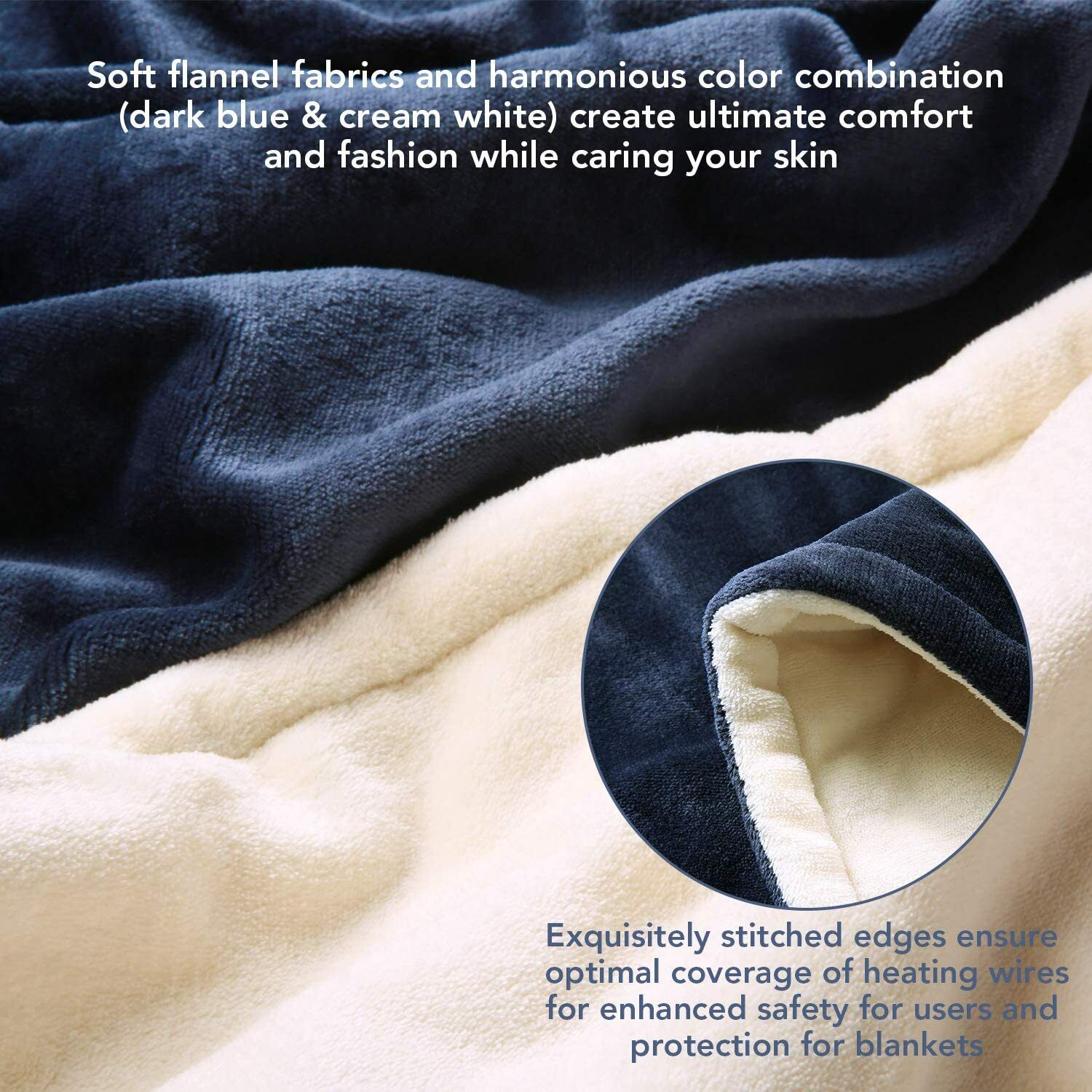 Double-side Flannel Heated Electric Throw Rug Blanket Fast Heating Warm Washable BLUE V201-FDZ1316BU8AU