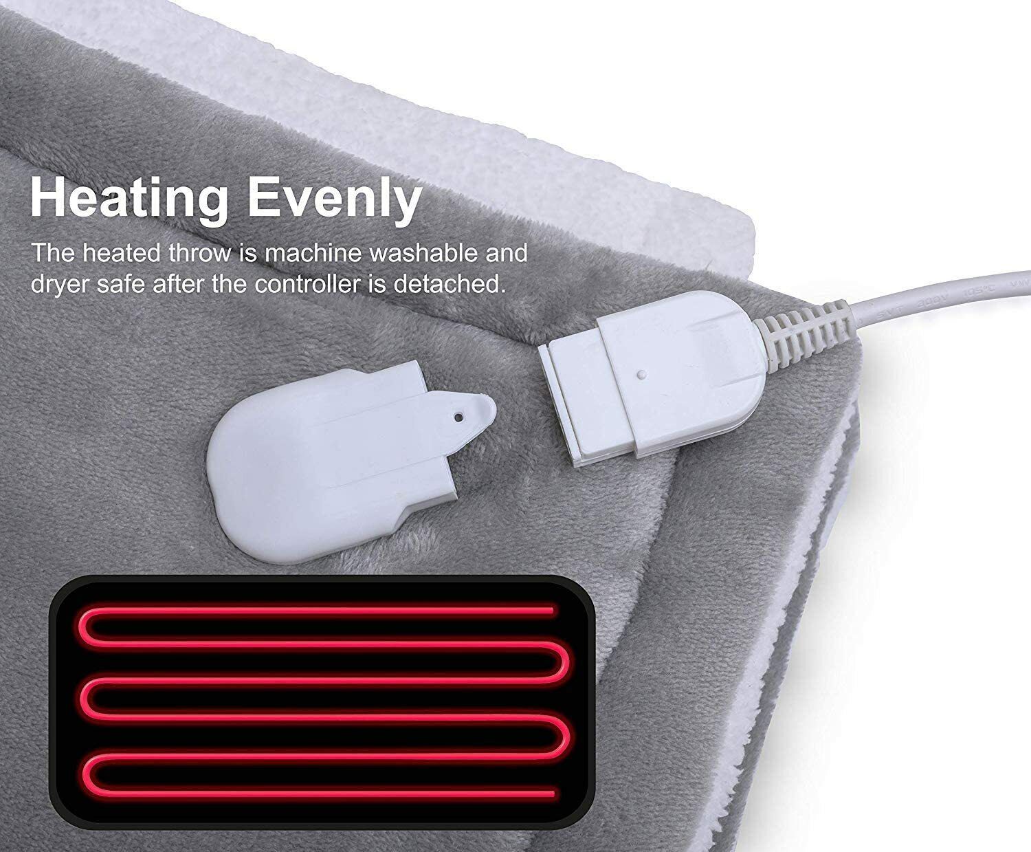 Double-side Flannel Heated Electric Throw Rug Blanket Fast Heating Warm Washable GREY V201-FDZ1316GR8AU