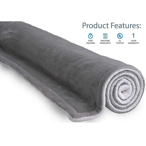 Double-side Flannel Heated Electric Throw Rug Blanket Fast Heating Warm Washable GREY V201-FDZ1316GR8AU