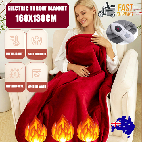 Double-side Flannel Heated Electric Throw Rug Blanket Fast Heating Warm Washable RED V201-FDZ1316RE8AU