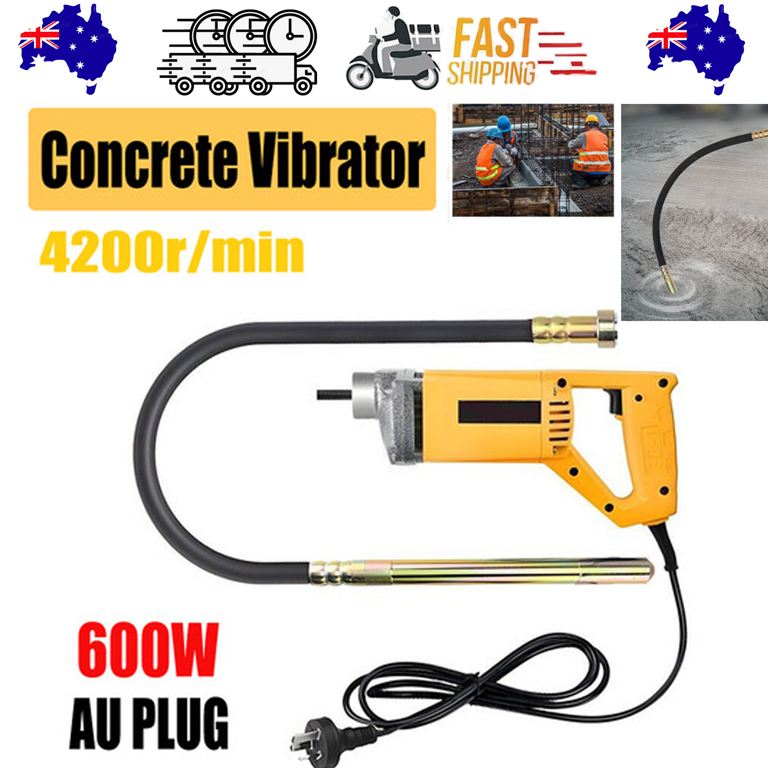 Portable Handheld Electric Concrete Cement Mixing Vibrator w/Flexible Hose MAX1800W V201-FDZ2000YL8AU