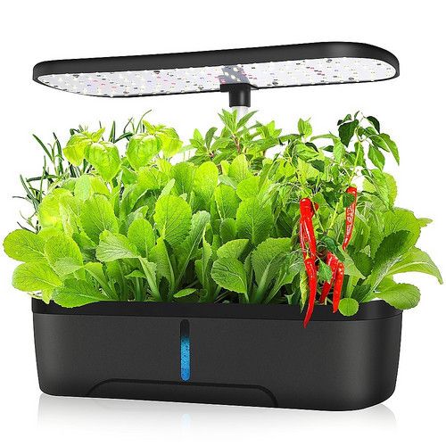 Hydroponics Plant Growing System 12 Pods Indoor Herb Garden Kit Led Light 4L Black