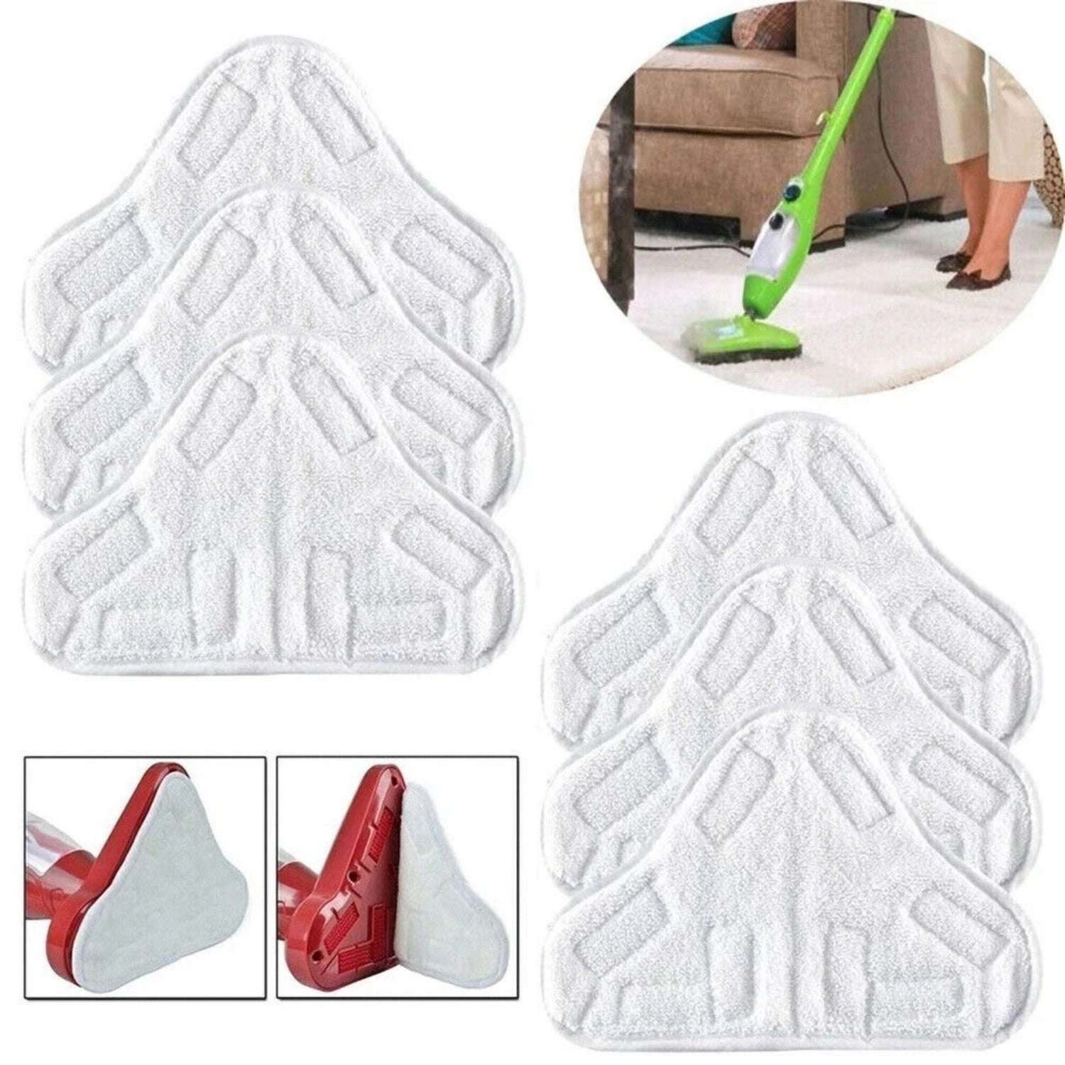 5PCS Stick On White Washable Cleaning Pads Microfiber For X5 Steam Mop H20 H2O V201-FDZ4214WH5AU