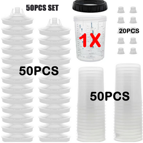 50 Sets Paint Spray Gun Cup Lids Liners Kit with Micron Filter 600ML Clear V201-FDZ6050WH8AU