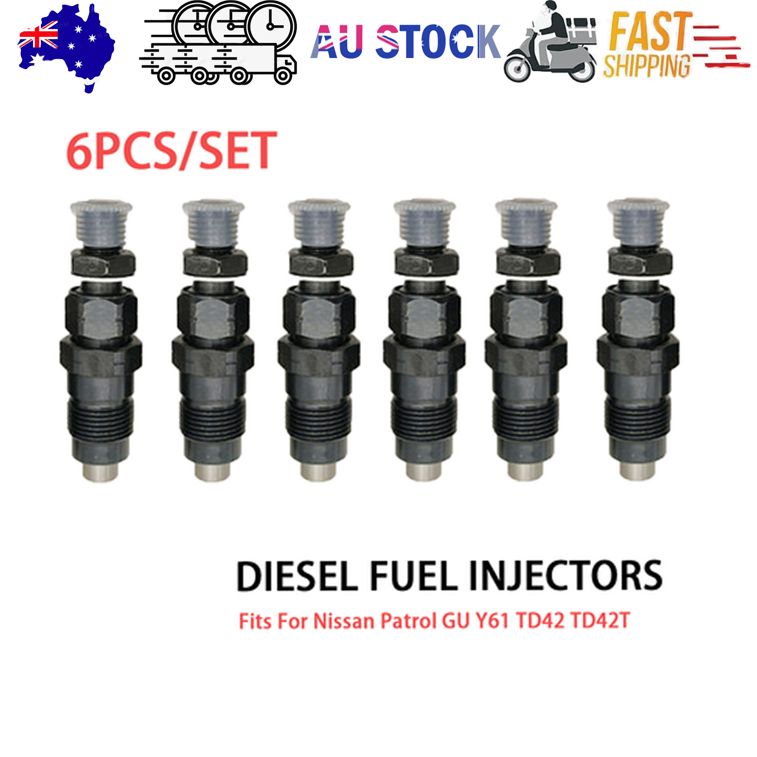 6PCS New Diesel Fuel Injectors Fits For Nissan Patrol GU Y61 TD42 TD42T AU V201-FSFIFUZ-D42T-BLSC-AU