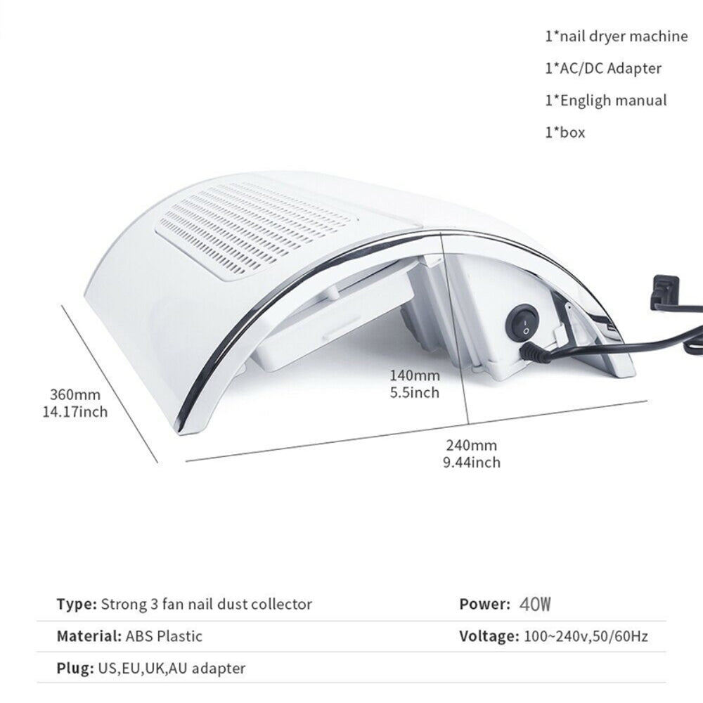 Nail Dust Collector Remover Fan Vacuum Cleaner 3 Fan Suction Manicure Machine V201-GAA1003WH8AU