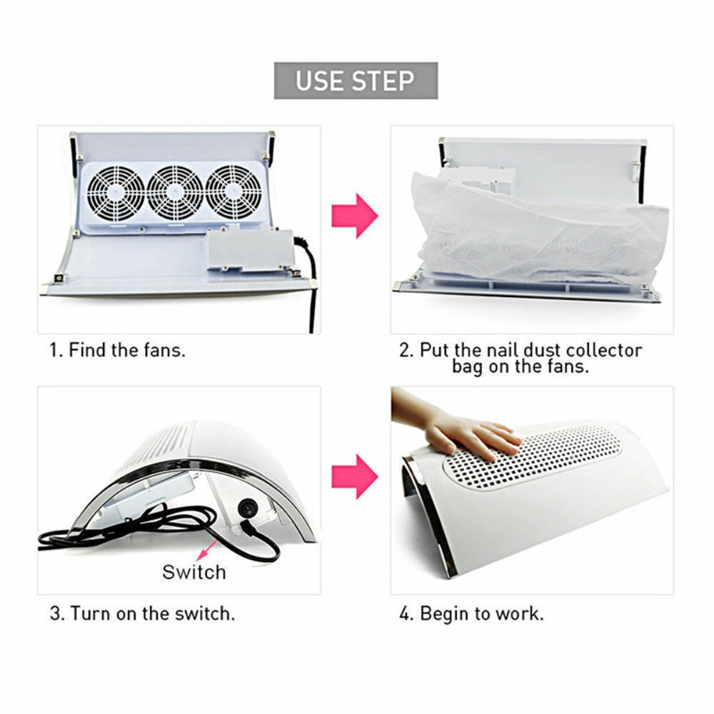 Nail Dust Collector Remover Fan Vacuum Cleaner 3 Fan Suction Manicure Machine V201-GAA1003WH8AU