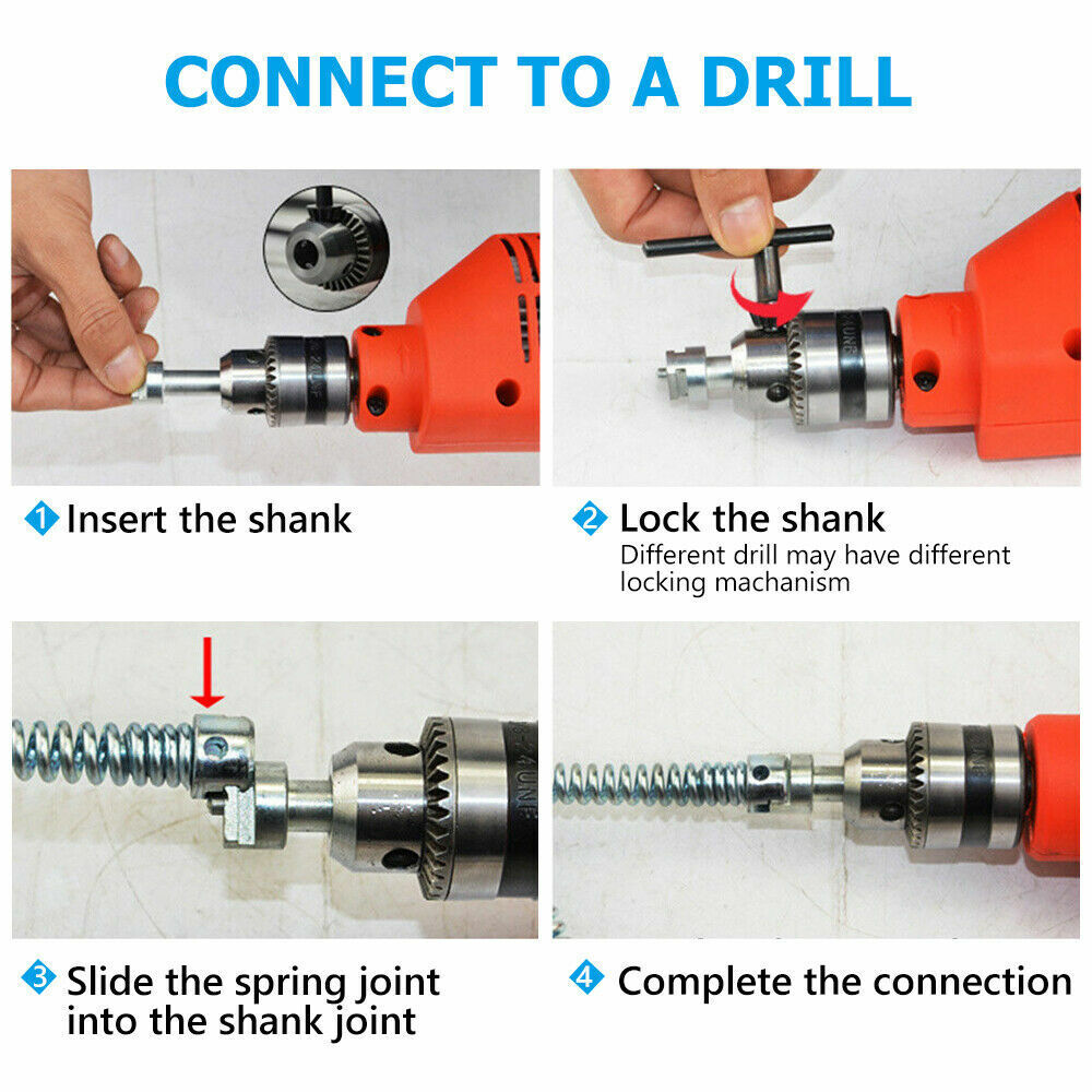 Plumber Drain Snake Pipe Metal Cleaner Pipeline Sewer 12M + 6 Drill Bit Tool DIY V201-GAA1206BL8AU