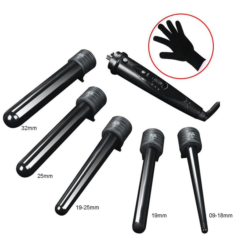 5 in 1 Hair Curler Wand Set Ceramic Styling Curling Iron Roller Barrel LED+Glove V201-GAA1902BL8AU