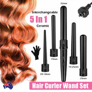 5 in 1 Hair Curler Wand Set Ceramic Styling Curling Iron Roller Barrel LED+Glove V201-GAA1902BL8AU