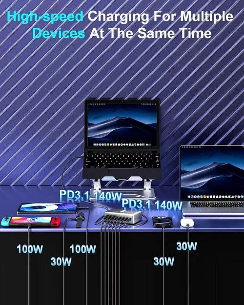 600W GaN3 8 Ports Fast Charging Station USB&Type-C for iPhone, Laptops, MacBook V201-GAN0600BL8AU