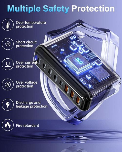 600W GaN3 8 Ports Fast Charging Station USB&Type-C for iPhone, Laptops, MacBook V201-GAN0600BL8AU