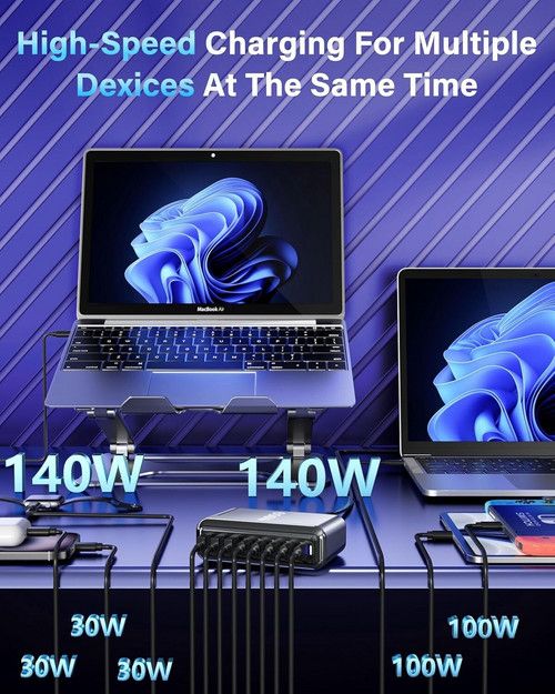 600W GaN3 8 Ports Fast Charging Station USB&Type-C for iPhone, Laptops, MacBook V201-GAN0600BL8AU