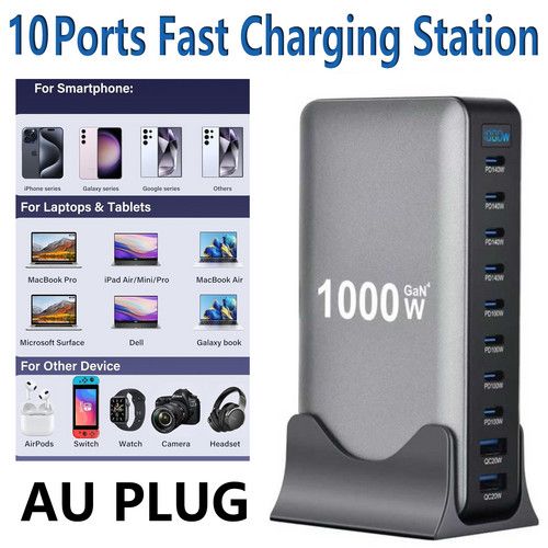 1000W GaN Fast Charging Station 10Ports USB&Type-C for iPhone, Laptops, MacBook V201-GAN1000BL8AU