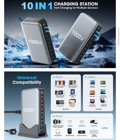 1000W GaN Fast Charging Station 10Ports USB&Type-C for iPhone, Laptops, MacBook V201-GAN1000BL8AU