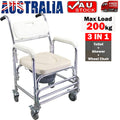 Mobile Shower Toilet Commode Chair Bathroom Aluminum Bedside Footrest Wheelchair V201-GBA0581WH8AU