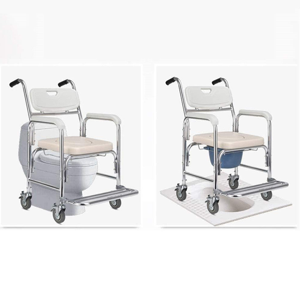 Mobile Shower Toilet Commode Chair Bathroom Aluminum Bedside Footrest Wheelchair V201-GBA0581WH8AU