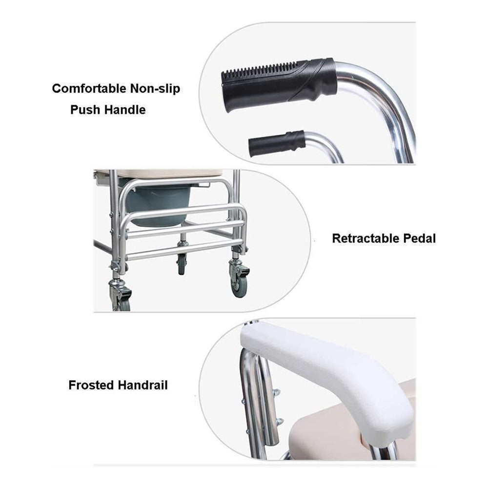 Mobile Shower Toilet Commode Chair Bathroom Aluminum Bedside Footrest Wheelchair V201-GBA0581WH8AU