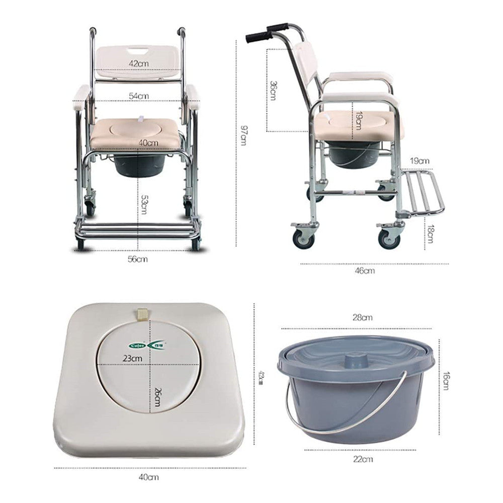 Mobile Shower Toilet Commode Chair Bathroom Aluminum Bedside Footrest Wheelchair V201-GBA0581WH8AU