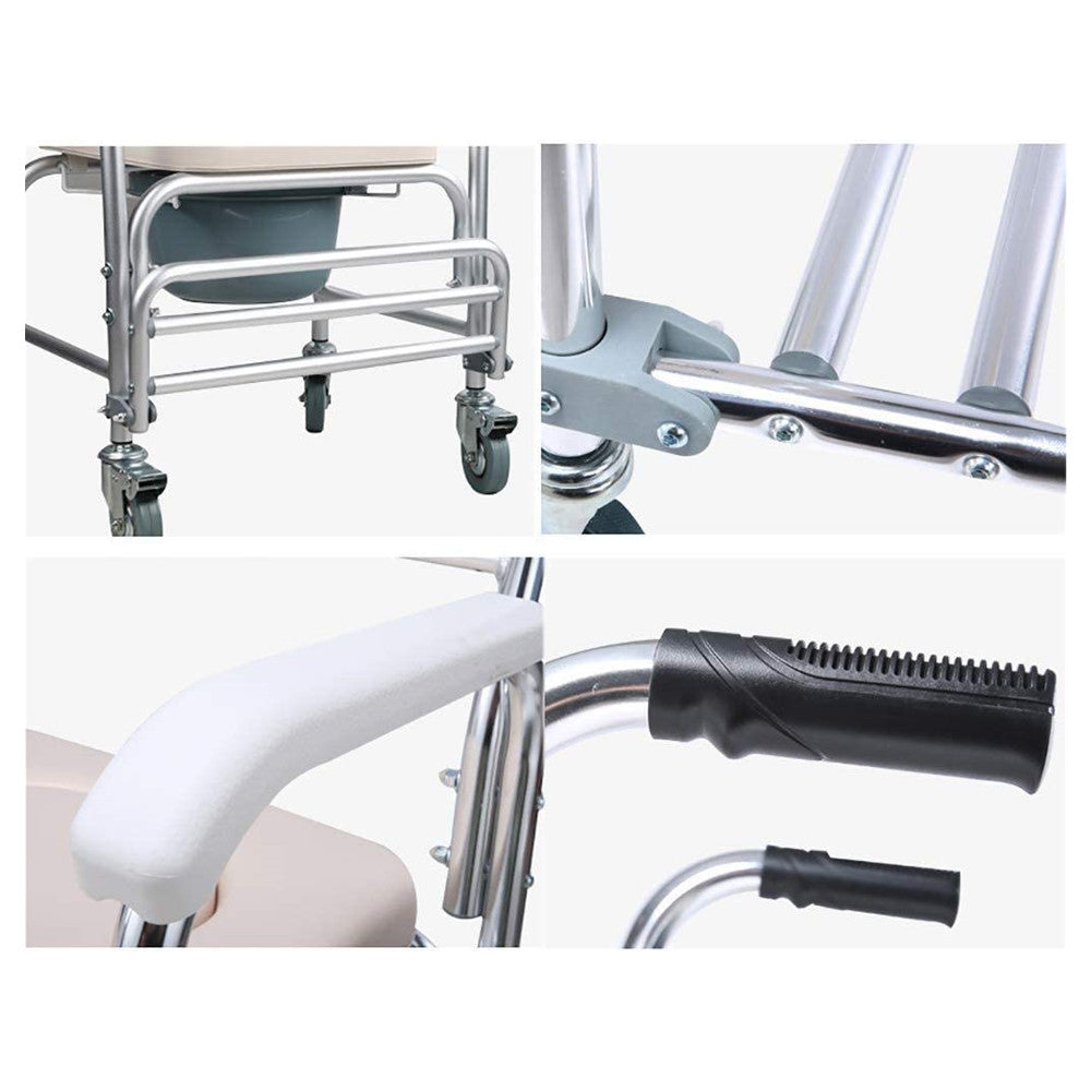 Mobile Shower Toilet Commode Chair Bathroom Aluminum Bedside Footrest Wheelchair V201-GBA0581WH8AU