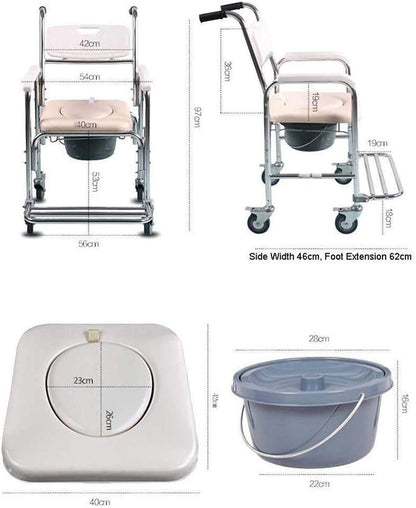 Mobile Shower Toilet Commode Chair Bathroom Aluminum Bedside Footrest Wheelchair V201-GBA0581WH8AU