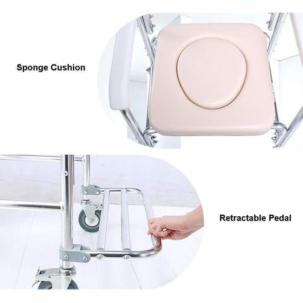 Mobile Shower Toilet Commode Chair Bathroom Aluminum Bedside Footrest Wheelchair V201-GBA0581WH8AU